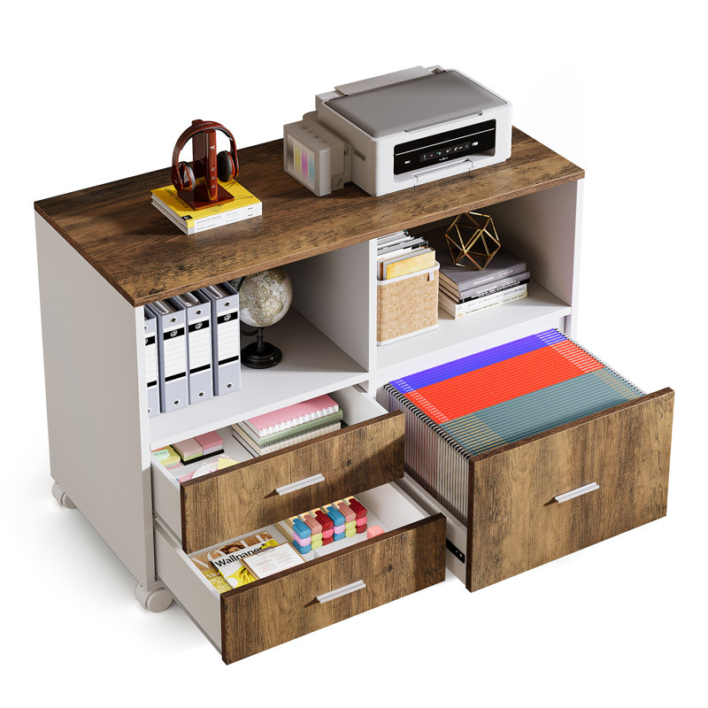 63" L-Shaped Executive Desk and 39 Drawer Lateral File Cabinet, L-Shape Office Credenza Desk Set