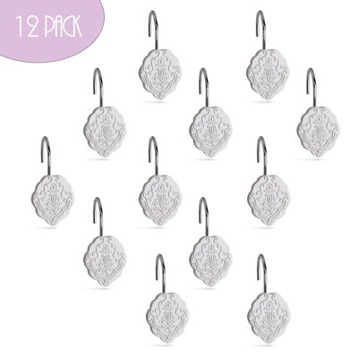 White Shower Curtain Hooks - Set Of 12 Shower Curtain Rings For Bathroom Shower Curtain Rod - Decorative Shower Hooks