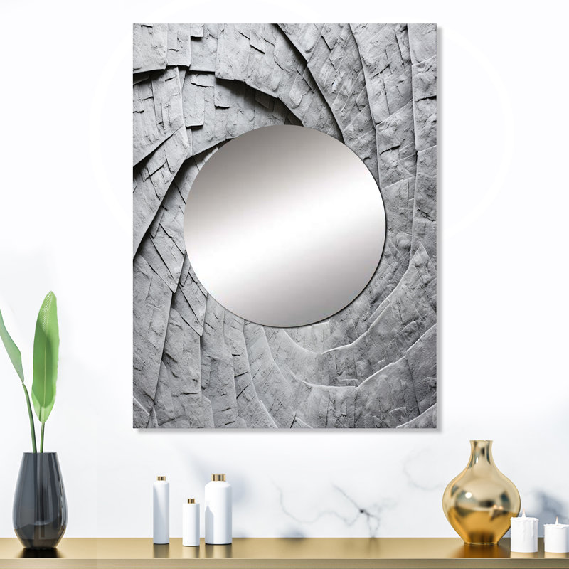 Robertsville Gray Spiraling fractal sprial III - grand miroir mural à spirales abstraites, miroir décoratif gris, impression sur métal