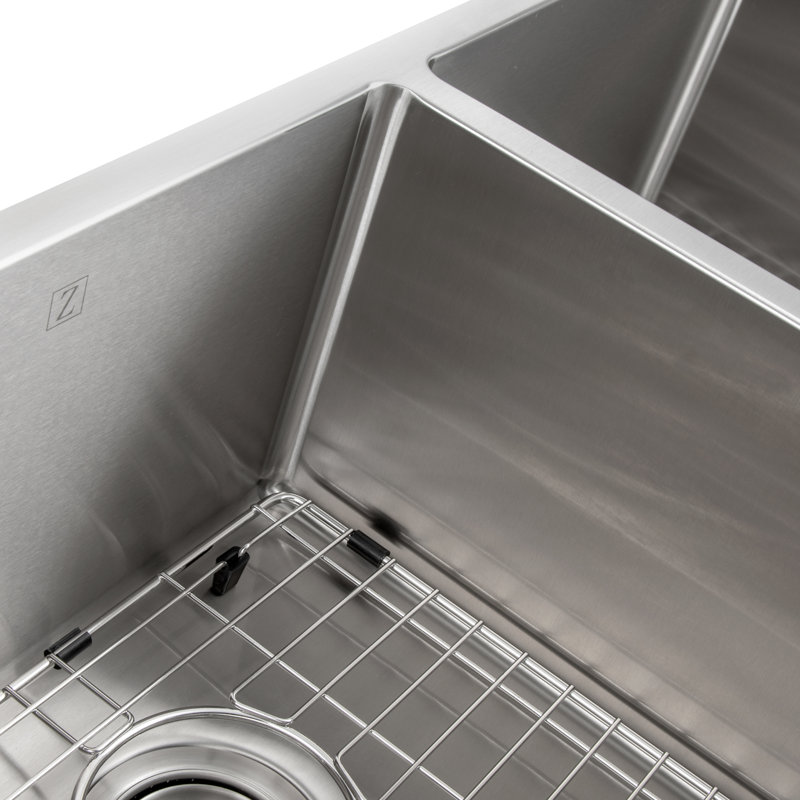 Anton Stainless Steel 33" L x 19" W Double Basin Undermount Kitchen Sink with Basket Strainer