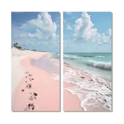 «Pink Minimalisme Beach Landscape II», art mural sur toile rose