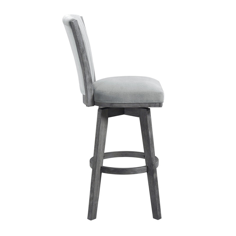Ensemble de 2 chaises à hauteur grise avec siège pivotant et tissu capitonné revêtu de bois massif de style gris