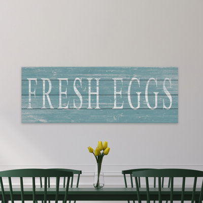 "Oeufs frais-sans cadre", art textuel sur bois