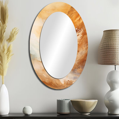 Beige Sandy Clouds Horizon I - Miroir décoratif ovale sur métal