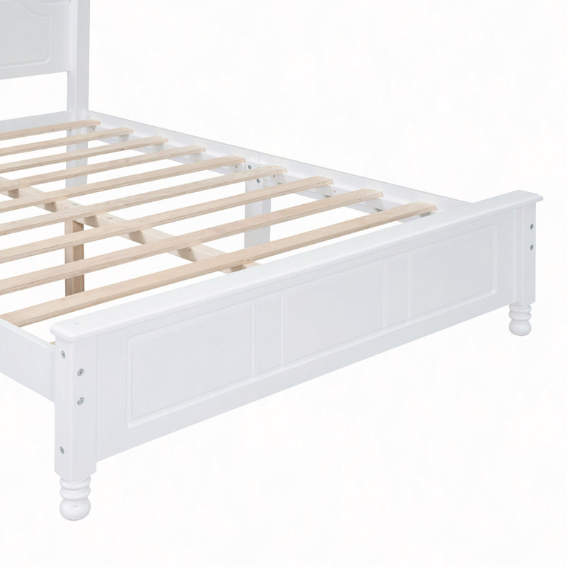 Wood Platform Bed Frame,Retro Style Platform Bed With Wooden Slat Support, White, Full