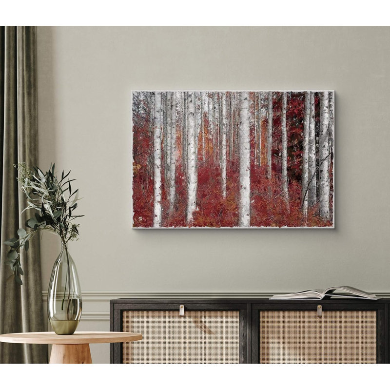 Aspen Birch White Birch Trees with Autumn Red Leaves Nature Forest Wilderness Realism, décor rustique sur toile, Toile tendue