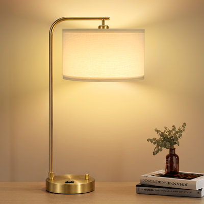20.7'' Modern Gold Table Lamp with Dimming Knob, AC Outlet and USB A&C
