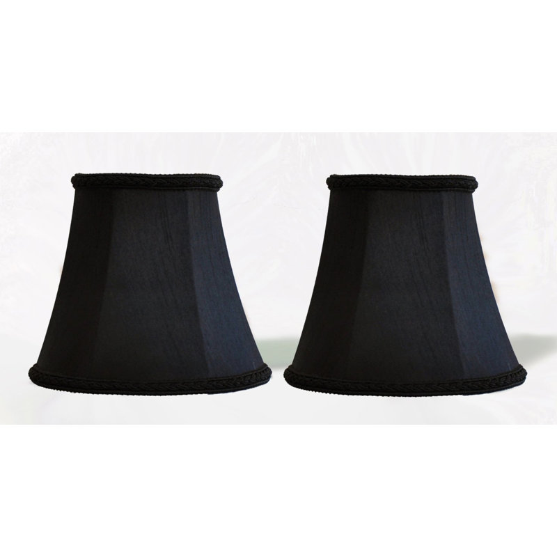 Abat-jour candélabre en soie / shantung cloche (à pince), Noir avec bordure tressée