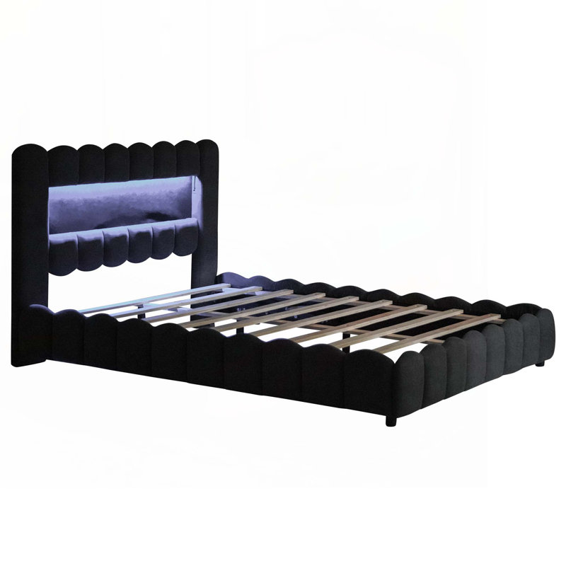 Upholstered Platform Bed with Headboard, Gray