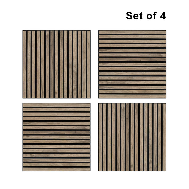 Panneau mural acoustique en placage de bois véritable - Grille en polyester à lattes insonorisantes et collées à plat pour le salon, le studio ou la salle de piano - Installation facile