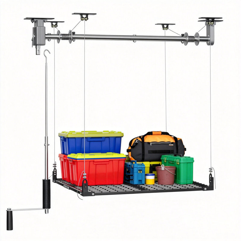 47.24″ Heavy-Duty Garage Storage Lift System, 400 lbs Ceiling Storage Lift with 130″ Lifting Range & Safety Lock, Adjustable Ceiling SAM Storage for Up to 13 ft Ceilings