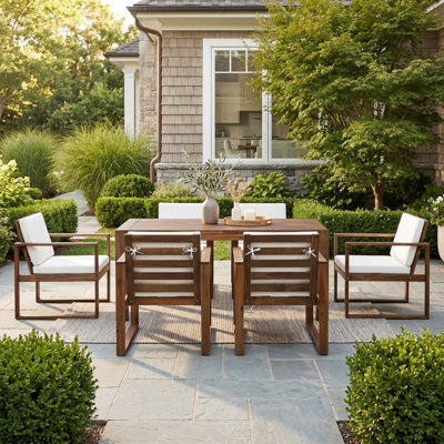 Ensemble de table et chaises de patio, ensemble de salle à manger pour 6 personnes avec trou pour parasol, ensemble de mobilier de jardin 7 pièces avec coussins pour le jardin, la cour et la piscine