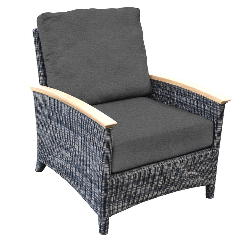 Bella Wicker Teak Outdoor Lounge Chair, Brown, Cast Charcoal Sunbrella®