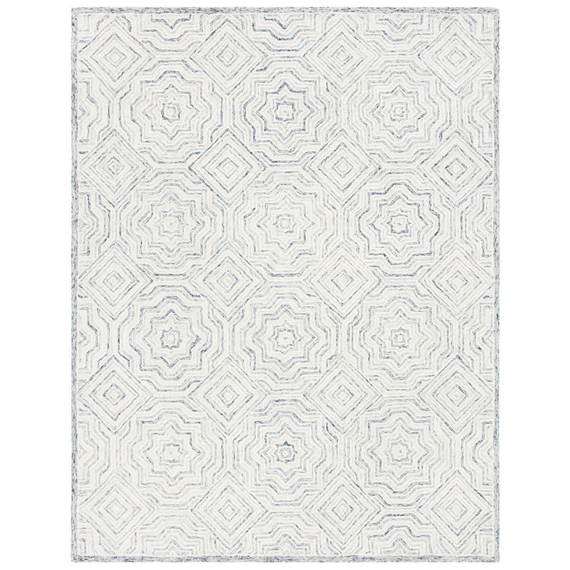 Tapis bleu / beige en laine touffeté à la main Daniel, Rectangulaire 8 pi x 10 pi