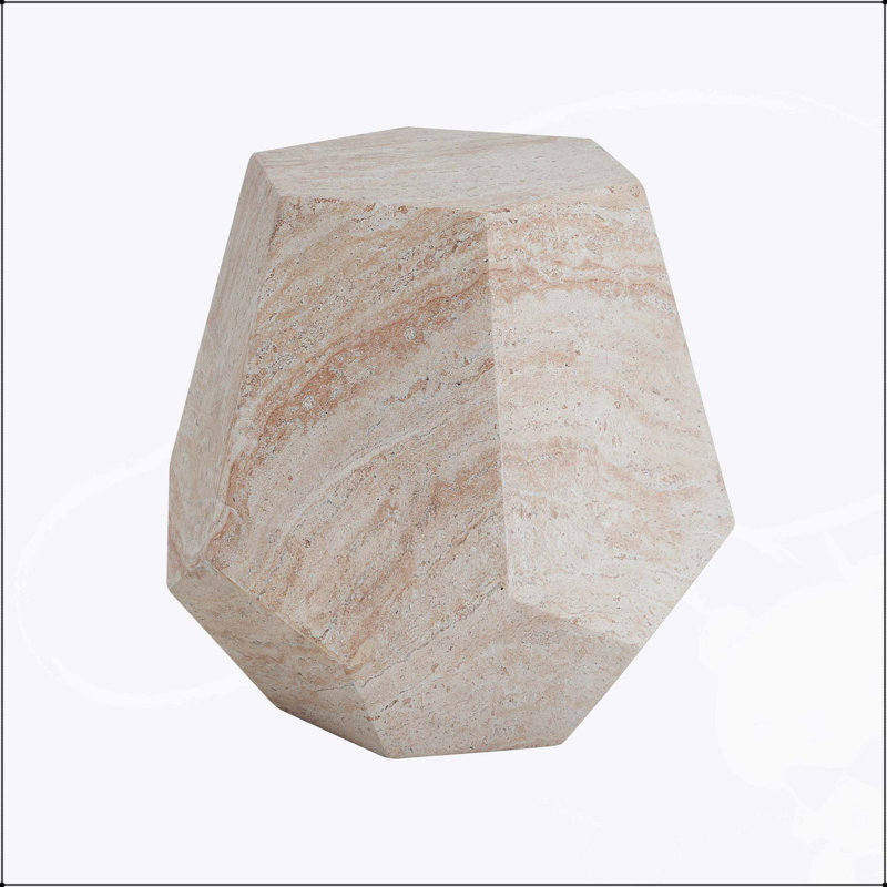 Table d'appoint extérieure / intérieure en béton léger, table d'appoint hexagonale ronde en travertin pour un décor polyvalent
