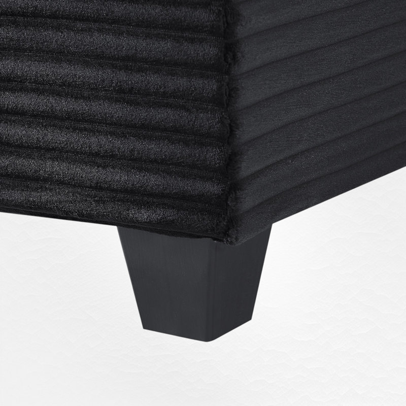 Upholstered L-Shaped Sectional With A Movable Ottoman, Black Corduroy