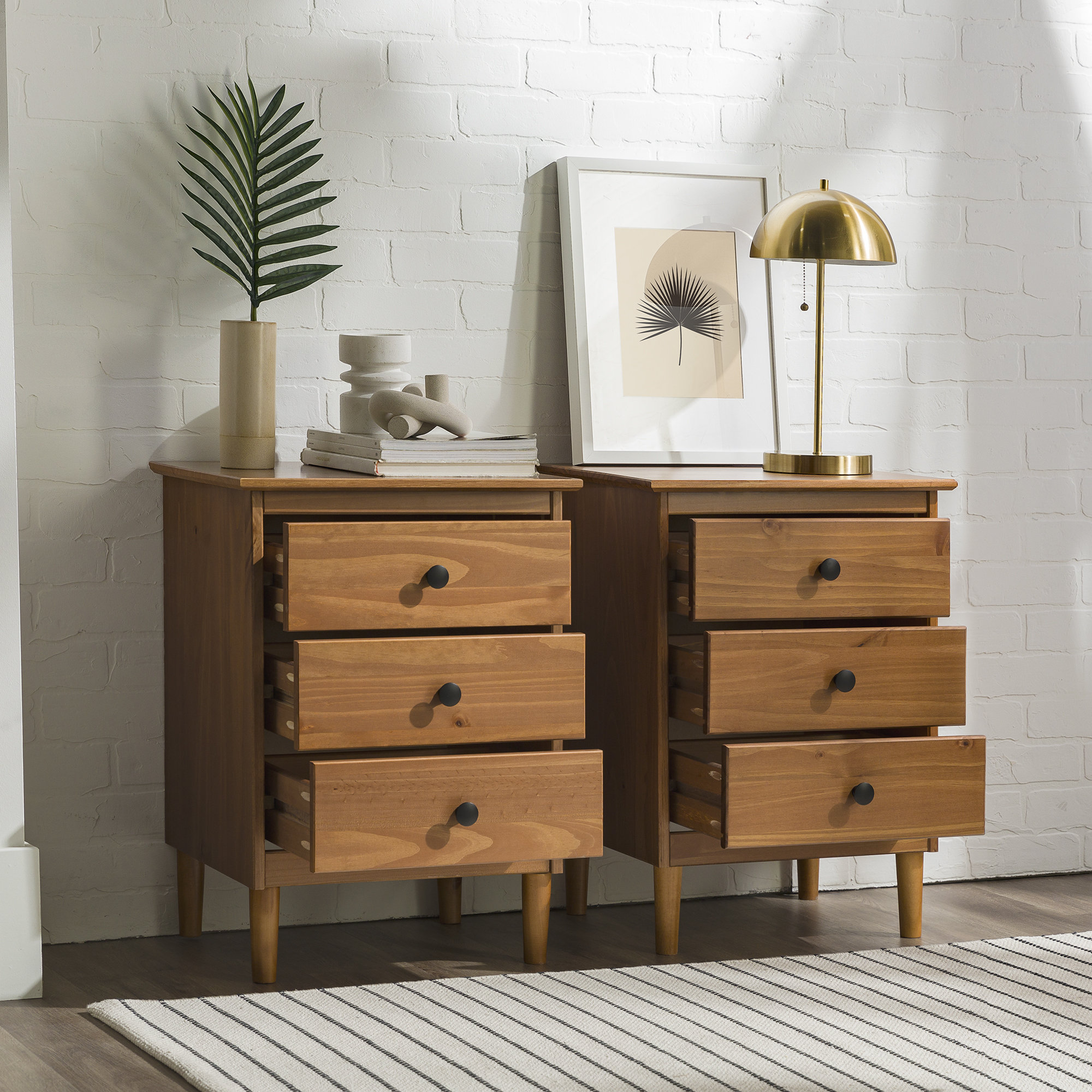 Lafever Mid-Century Modern Minimalist 3-Drawer Solid Wood Nightstands (Set of 2)
