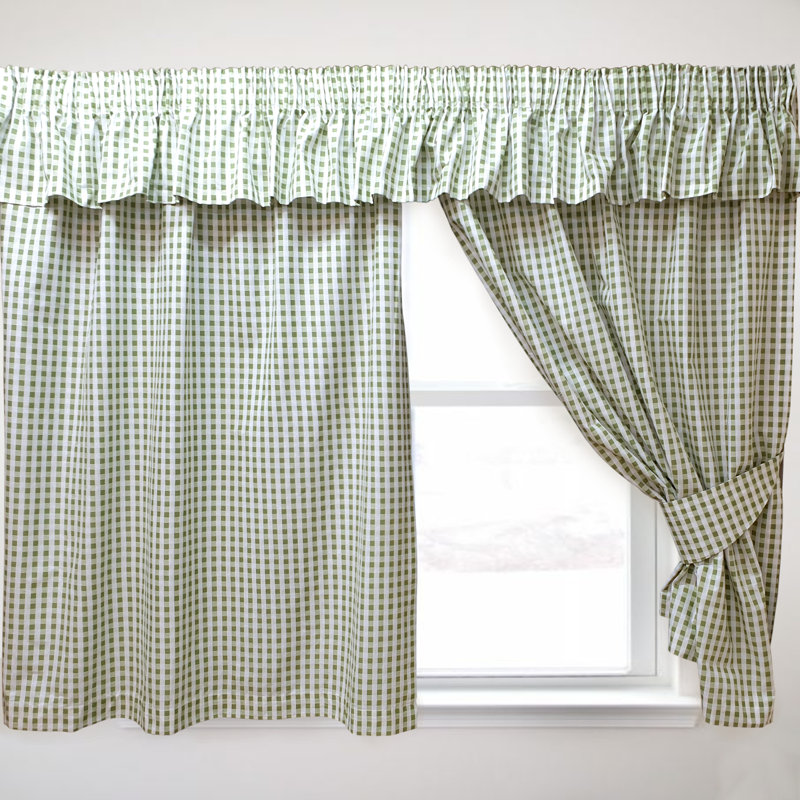 Gingham Check Curtains, Green, Width 116 x Drop 122 cm