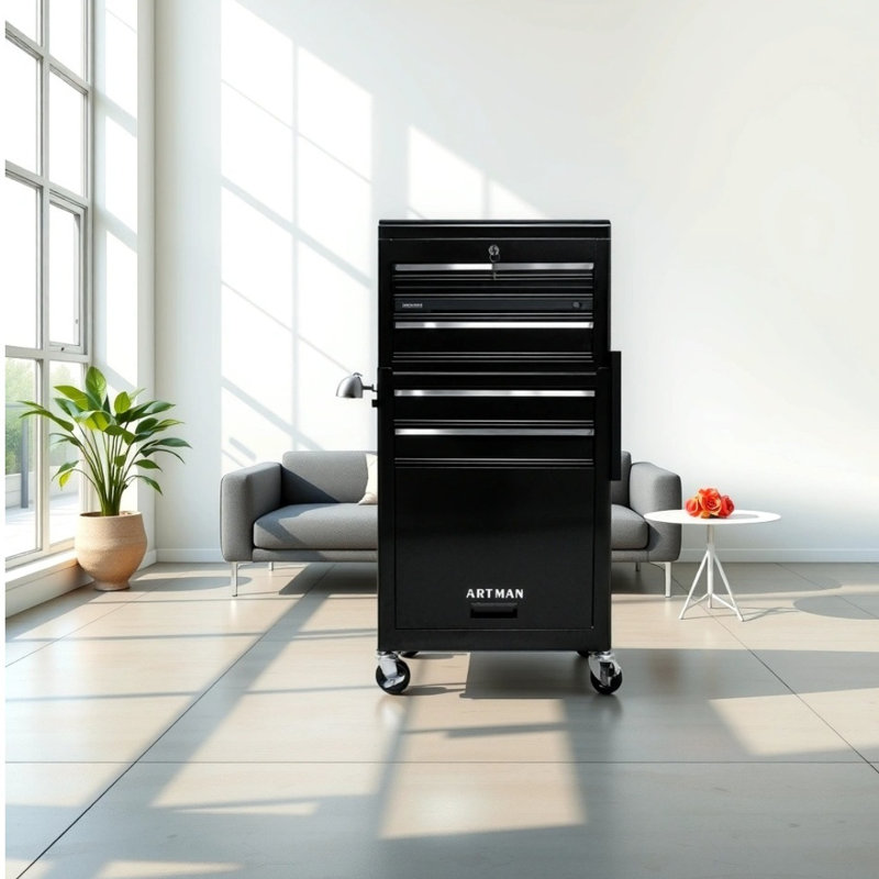 Chariot à outils multi-usages 6 tiroirs - Acier thermolaqué avec roulements à billes et freins de stationnement, noir