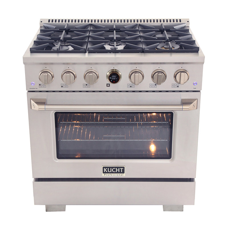 36 in. 5.2 cu. ft. 6 Burners Dual Fuel Range with Kucht Horus Thermostat, Stainless Steel, Natural Gas