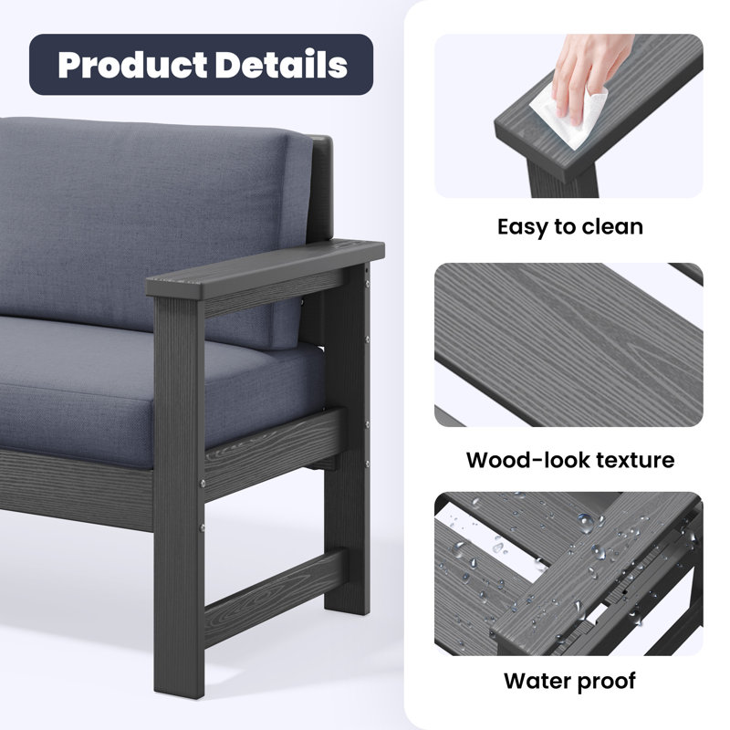 Outdoor HDPE Loveseat, Gray, Gray