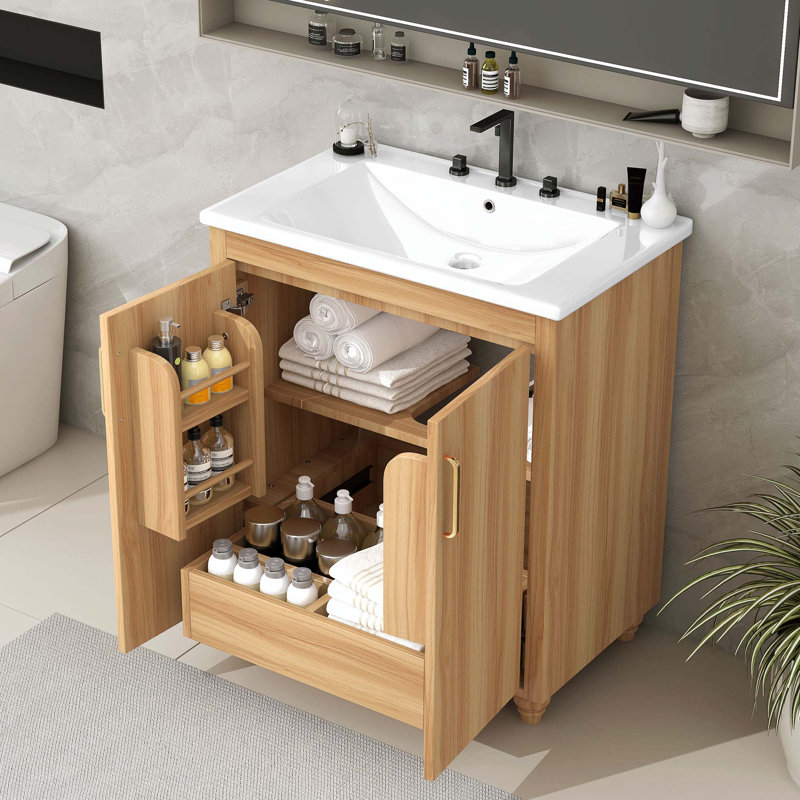 Meuble-lavabo simple 30 po avec plateau en bois manufacturé Shirlena