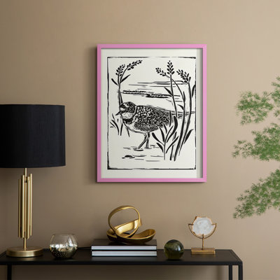 Linocut Style Seabird IV, reproduction encadrée - bois massif