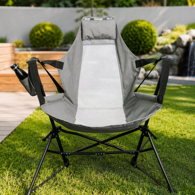 Chaise de camping hamac, chaise berçante pliante portative, chaise pivotante à dossier réglable en alliage d'aluminium avec porte-gobelet d'oreiller, fauteuil inclinable avec sac de transport pour la cour extérieure, gris (2 pièces)