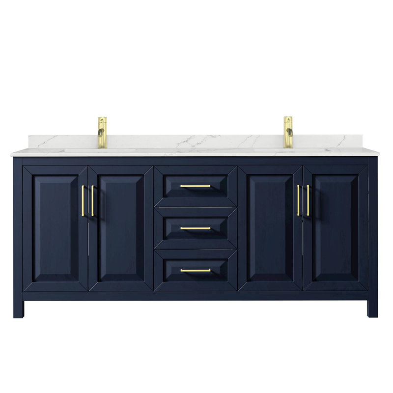 Daria 80'' W Vanity, Blue, Brushed Gold, White Quartz