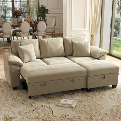 Canapé-lit d'angle convertible Acker de 86 po avec rangement dissimulé et accoudoirs rembourrés ergonomiques