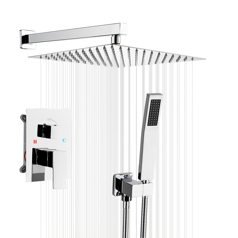8000-12Inch Shower Faucet Shower System With 12 Inches Rain Shower Head And Handheld Spray, Polished Chrome