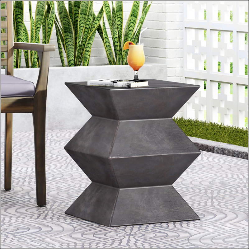 Table d'appoint d'extérieur en béton léger avec piédestal géométrique, durable et prête à l'emploi
