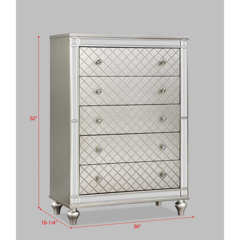 Commode de chambre à coucher à 5 tiroirs 1 pièce Glam