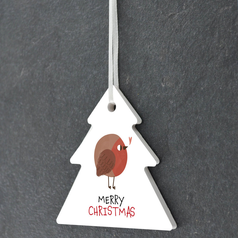 Robin Merry Christmas Tree Shaped Ceramic Ornament