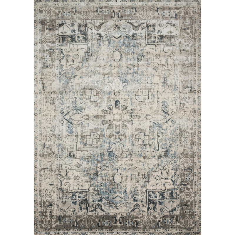 Tapis oriental bleu / ardoise Stovall, Rectangle 2 pi 7 po x 4 pi