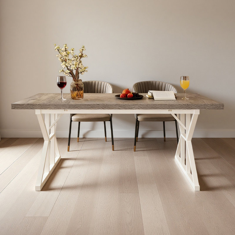 Kitchen Table,Rustic Dining Table,Modern Conference Table, White, Gray