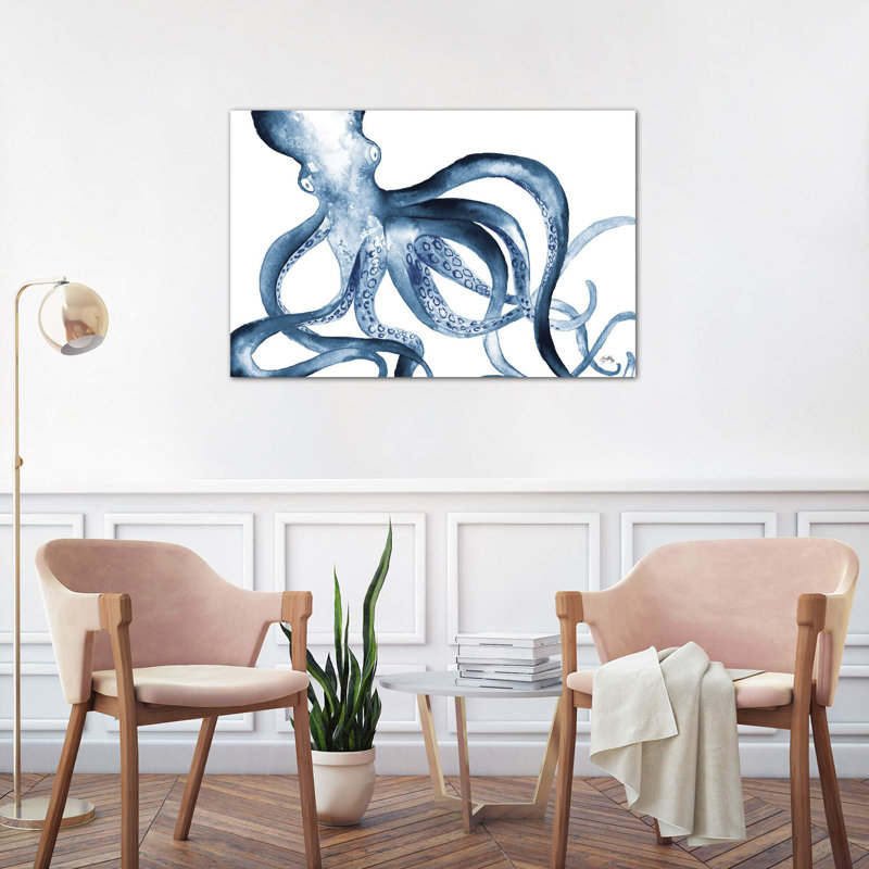 Octopus In The Blues by Elizabeth Medley - Wrapped Canvas Painting, 101.6 cm H x 66.04 cm W x 3.175 cm D