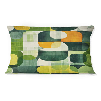 Green Orange Midcentury Shapes I - Midcentury Lumbar Pillow