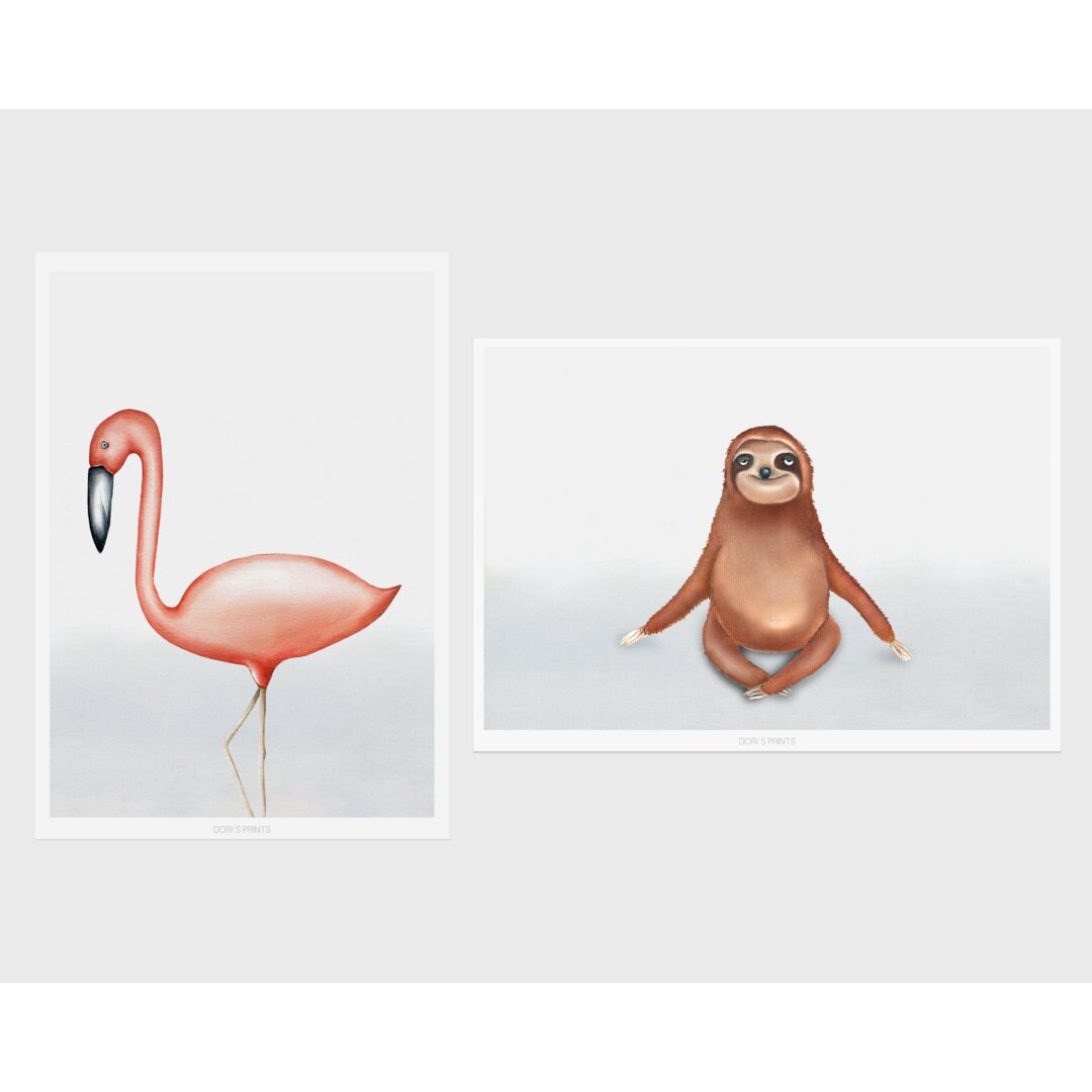 2-tlg. Poster-Set Flamingo und Faultier