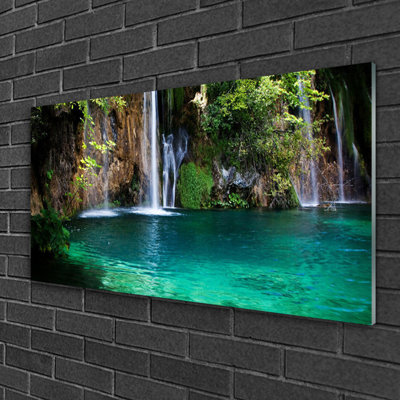 Nature Lake Waterfall - No Frame Print on Glass