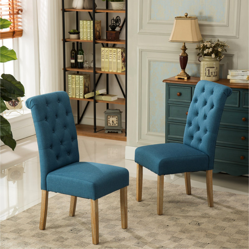 2 pièces de chaise de salle à manger en bois massif bleu - Contemporain et chaises, conception légère, Bleu