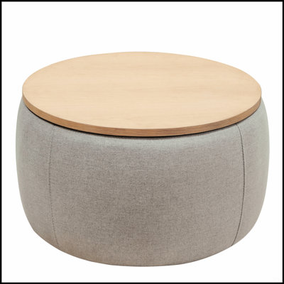 Round Storage Ottoman With 2-In-1 Function, Perfect For Home Decor And Space Efficiency, Works As End Table And Ottoman.