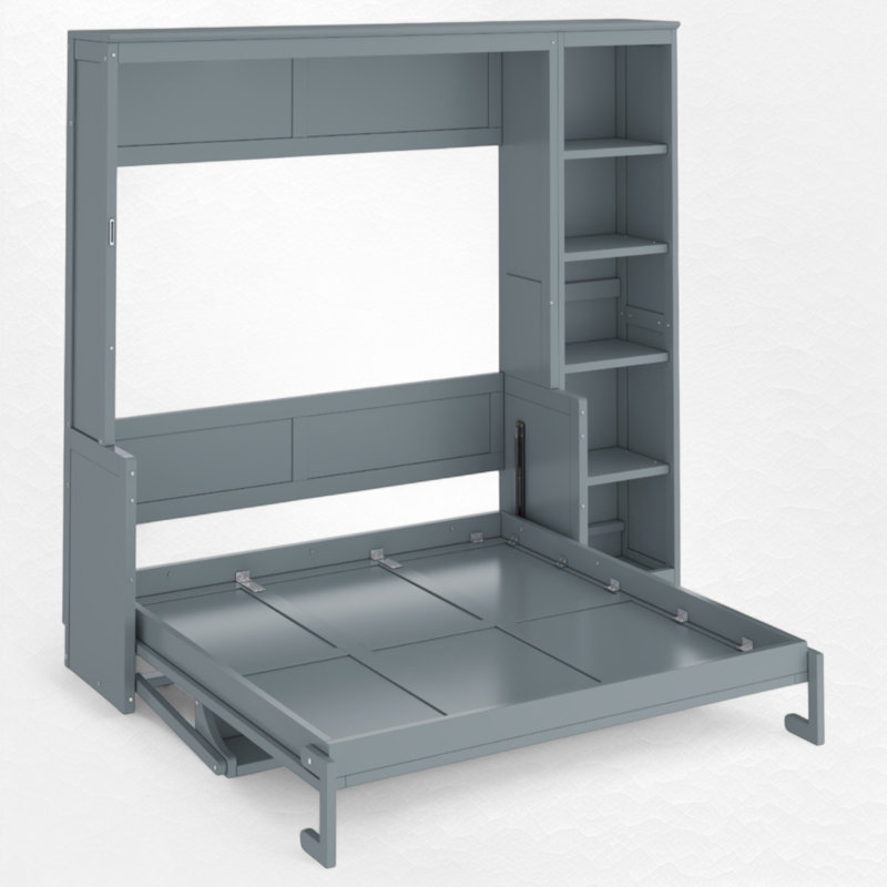 Lit escamotable avec tablette Murphy, Double , Gris