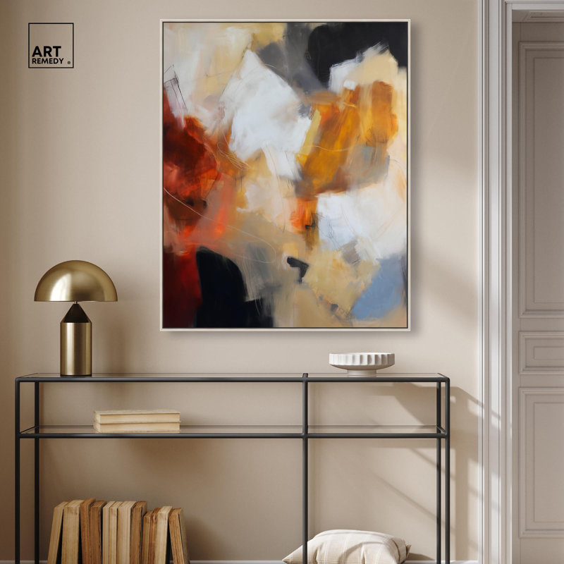 «Earth and Fire I Canvas Modern Abstracts» par Art Remedy, H 25 po x l 21 po, Cadre flottant, Argent argent
