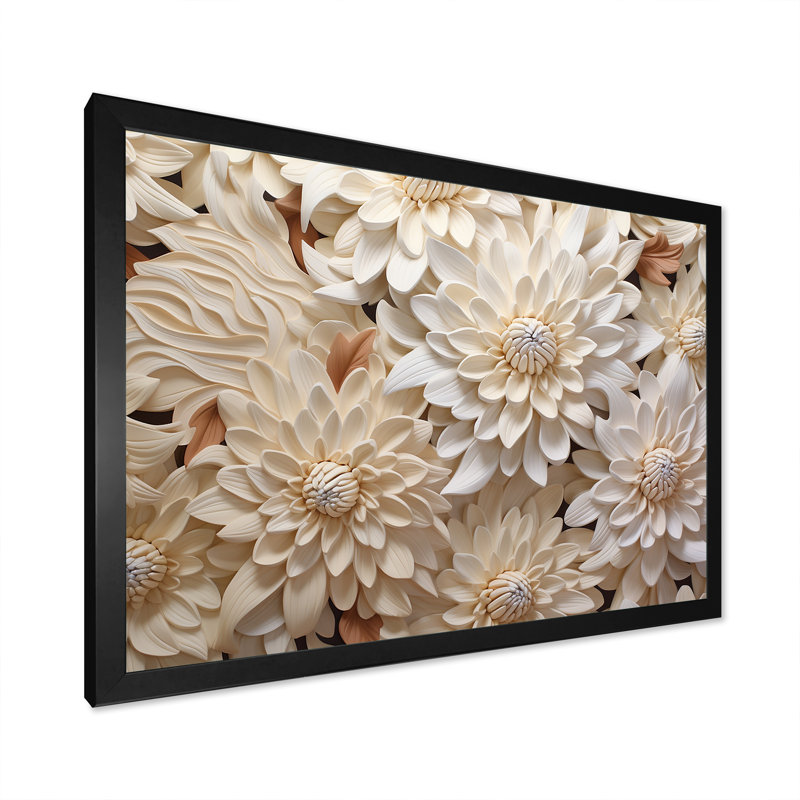 «Minimalisme Chrysanthemums White Floral Collage I», reproduction sur toile, Cadre simple noir, H 24 po x l 32 po x P 1 po