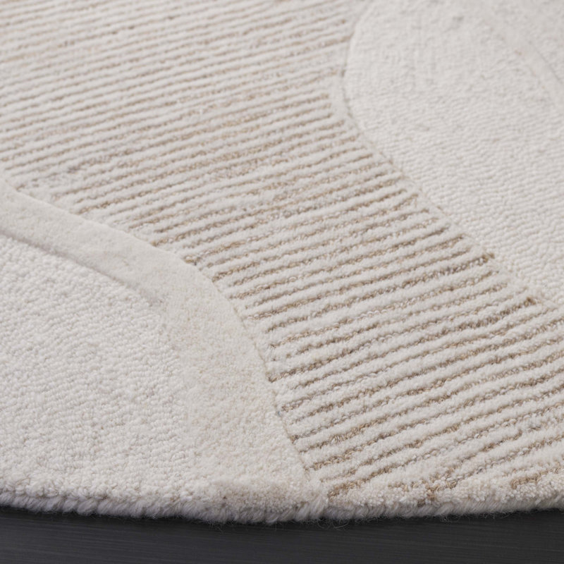 Jayanne Hand Tufted Wool/Cotton Abstract Rug in Natural/Ivory, Round 6'