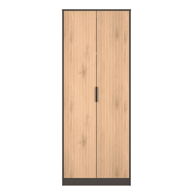 Hong Kong 2 Door Wardrobe in Slatted Effect & Graphite (Ready Assembled)