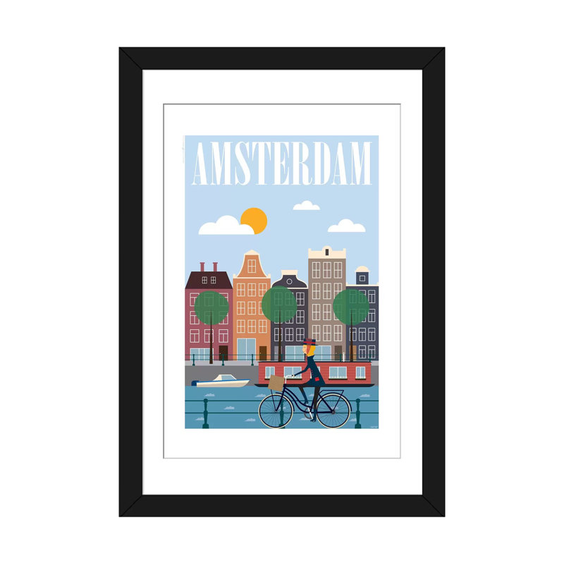 « amsterdam », impression sur toile, Papier d'art encadré noir, H 32 po x l 24 po x P 1 po, Blanc
