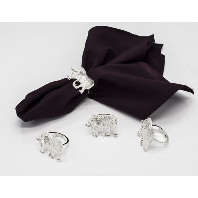 Rond de serviette en métal doré à motif d'éléphants, ensemble de 4