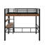Lit mezzanine double en métal avec bureau intégré, tablette de rangement et échelle